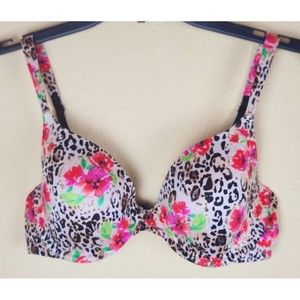 Victoria's Secret Bra Women's 34C Floral Pink Leopard Lined‎ Perfect Coverage
